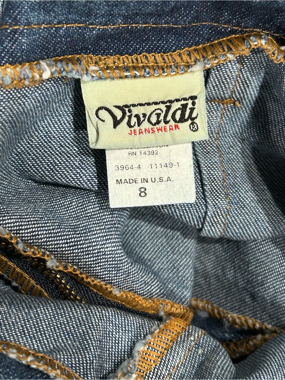 Vintage 90s Vivaldi Denim Midi Skirt Zip Back Size 8 Medium Wash Made In USA - Picture 6 of 6